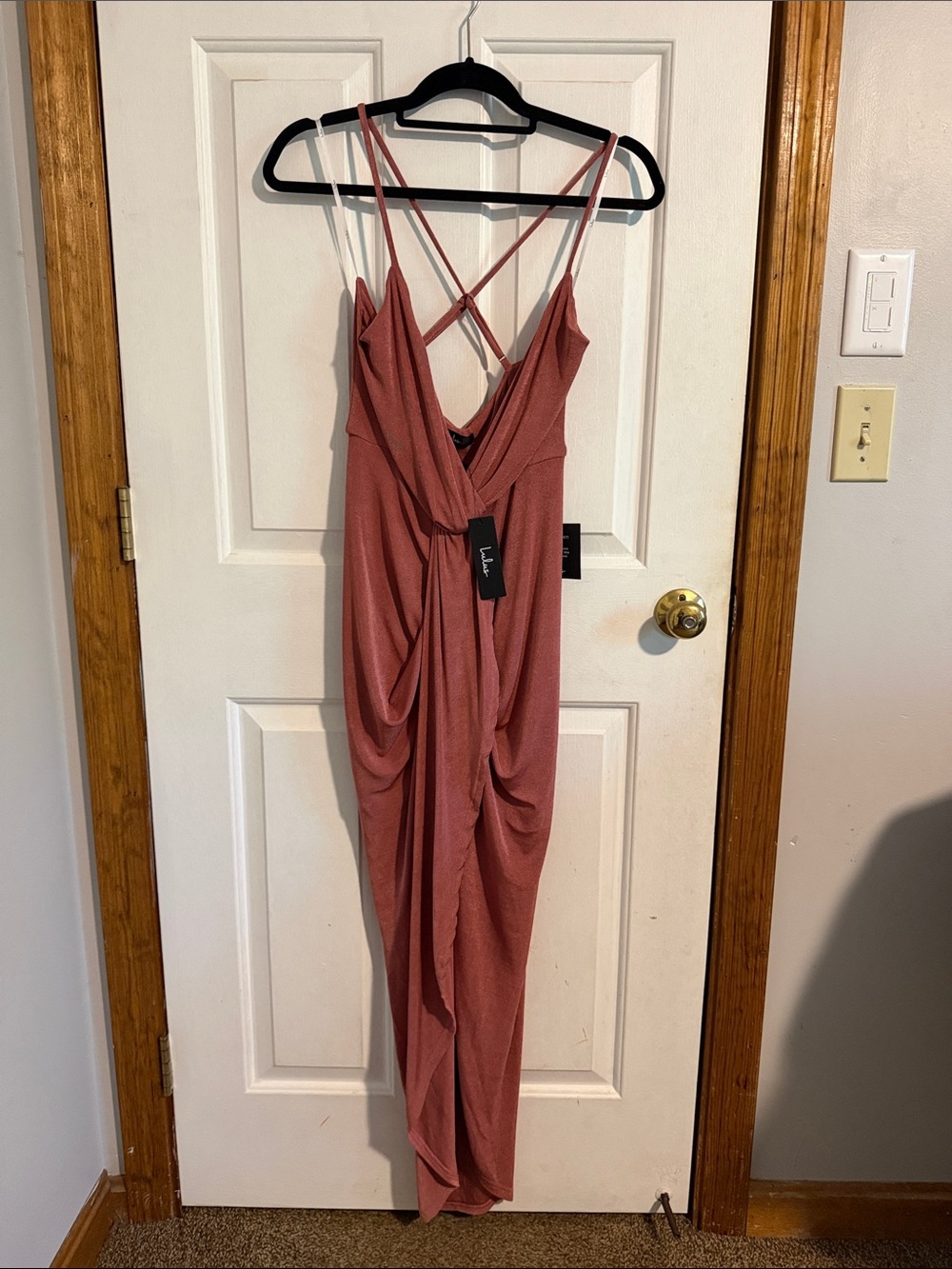 Lulu's Mauve Dusty Rose Strappy Draped Maxi Dress